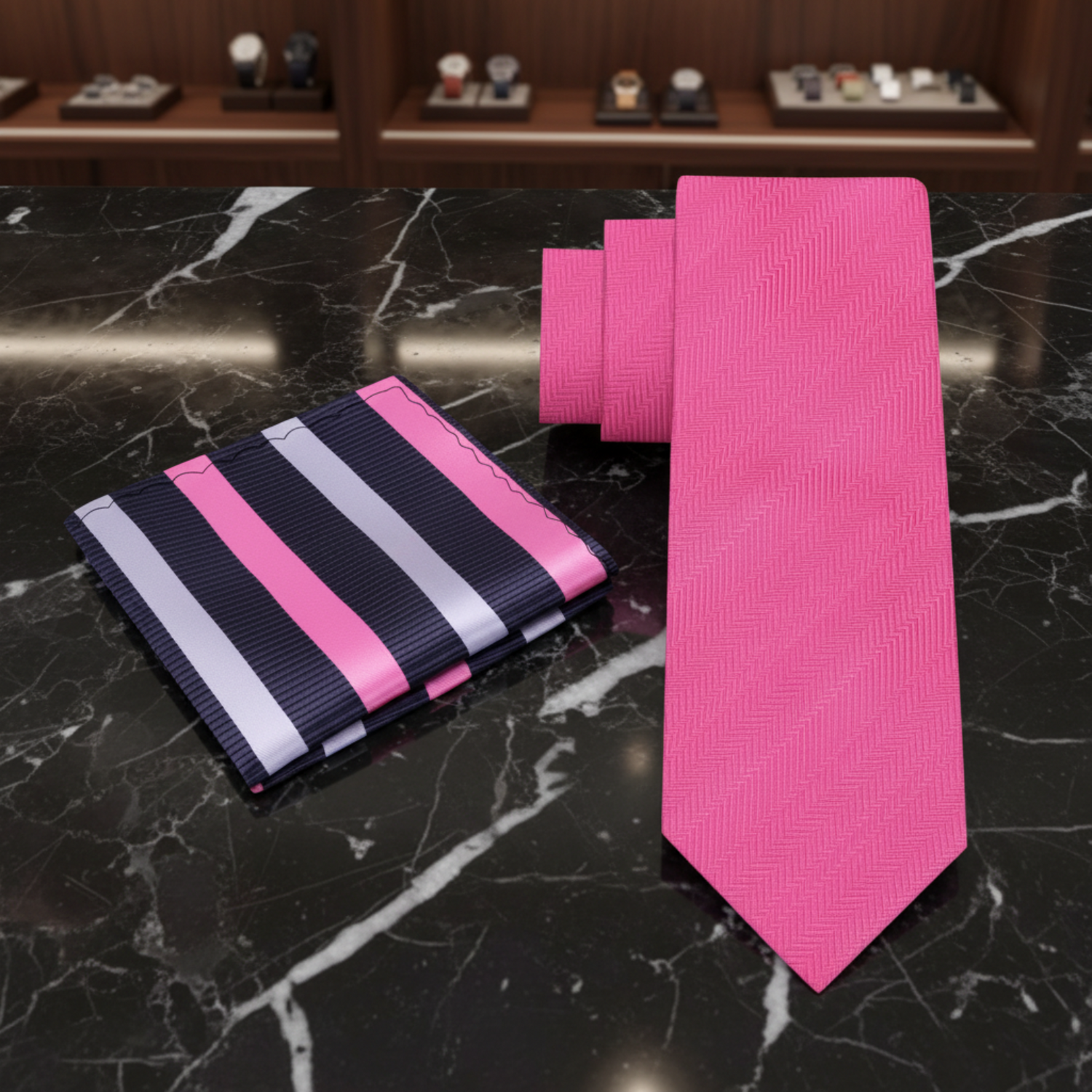 Alt Sophisticated Pink Tie and Accenting Stripe Handkerchief