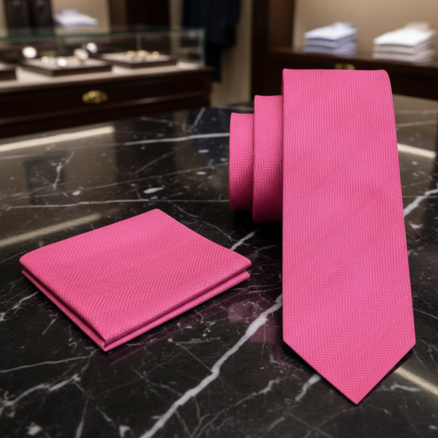 Sophisticated Pink Necktie and Handkerchief