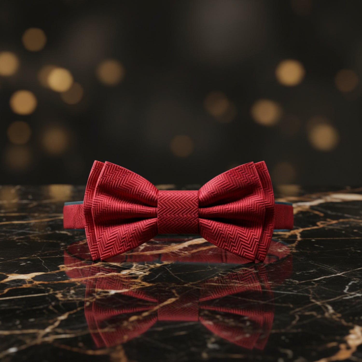 red pre tied bow tie on marble