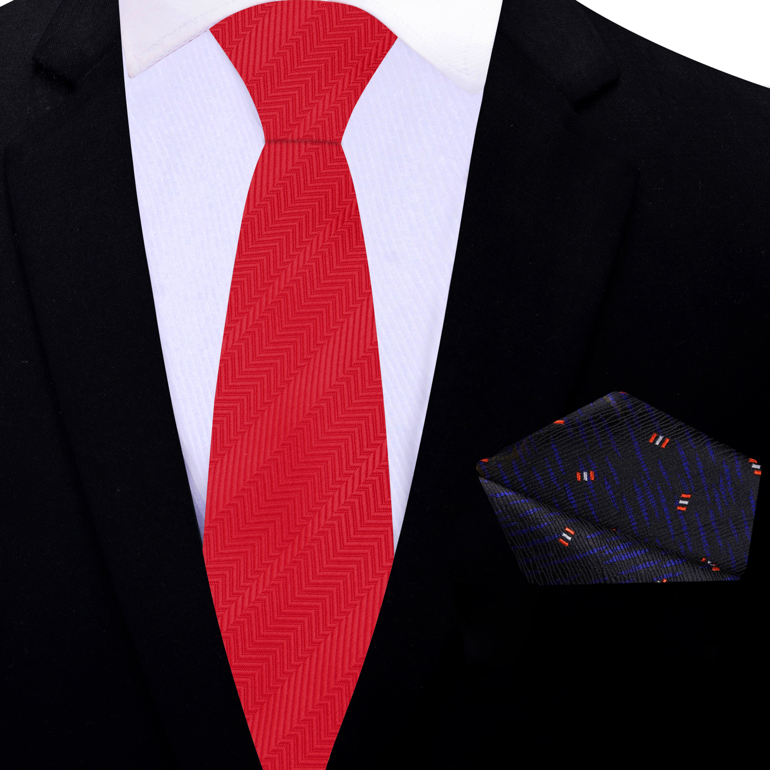 Thin Red Necktie and Accenting Square