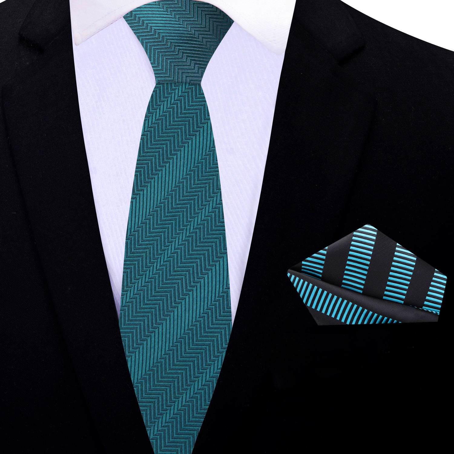 Thin Rich Teal Green Necktie and Accenting Square