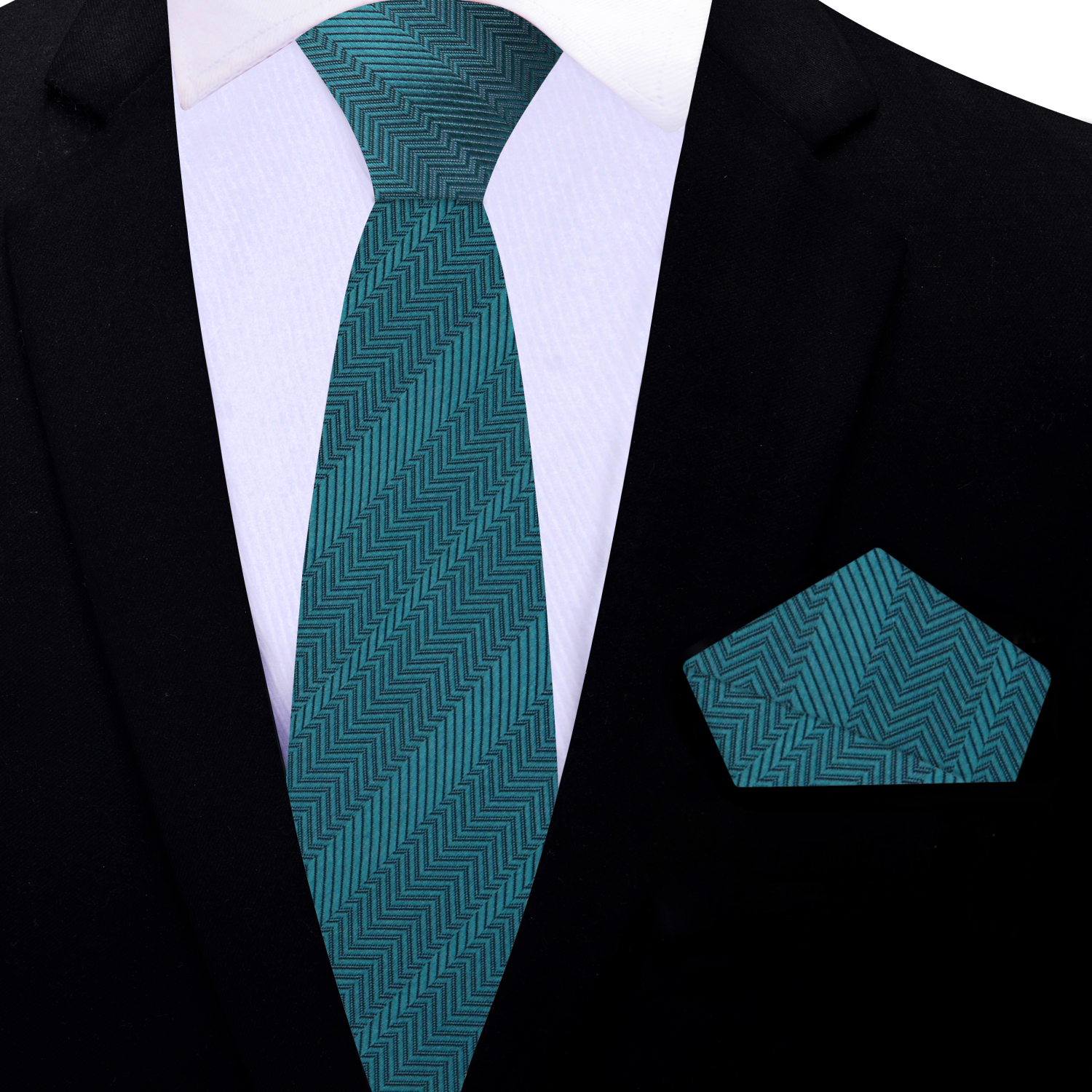 Thin Rich Teal Green Necktie and Square