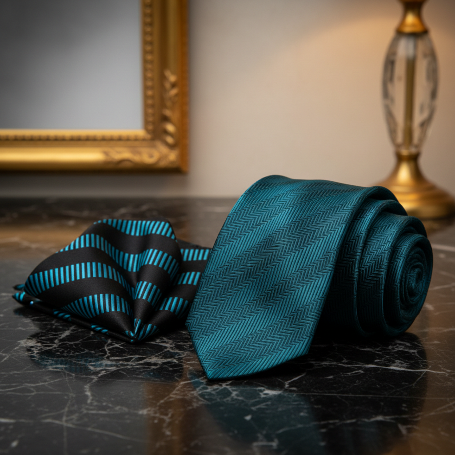 Alt  Rich Teal Green Necktie and Accenting Square