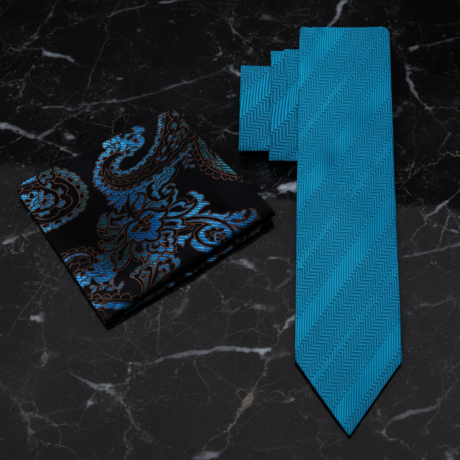 Alt Teal Thin Necktie and Accenting paisley Square