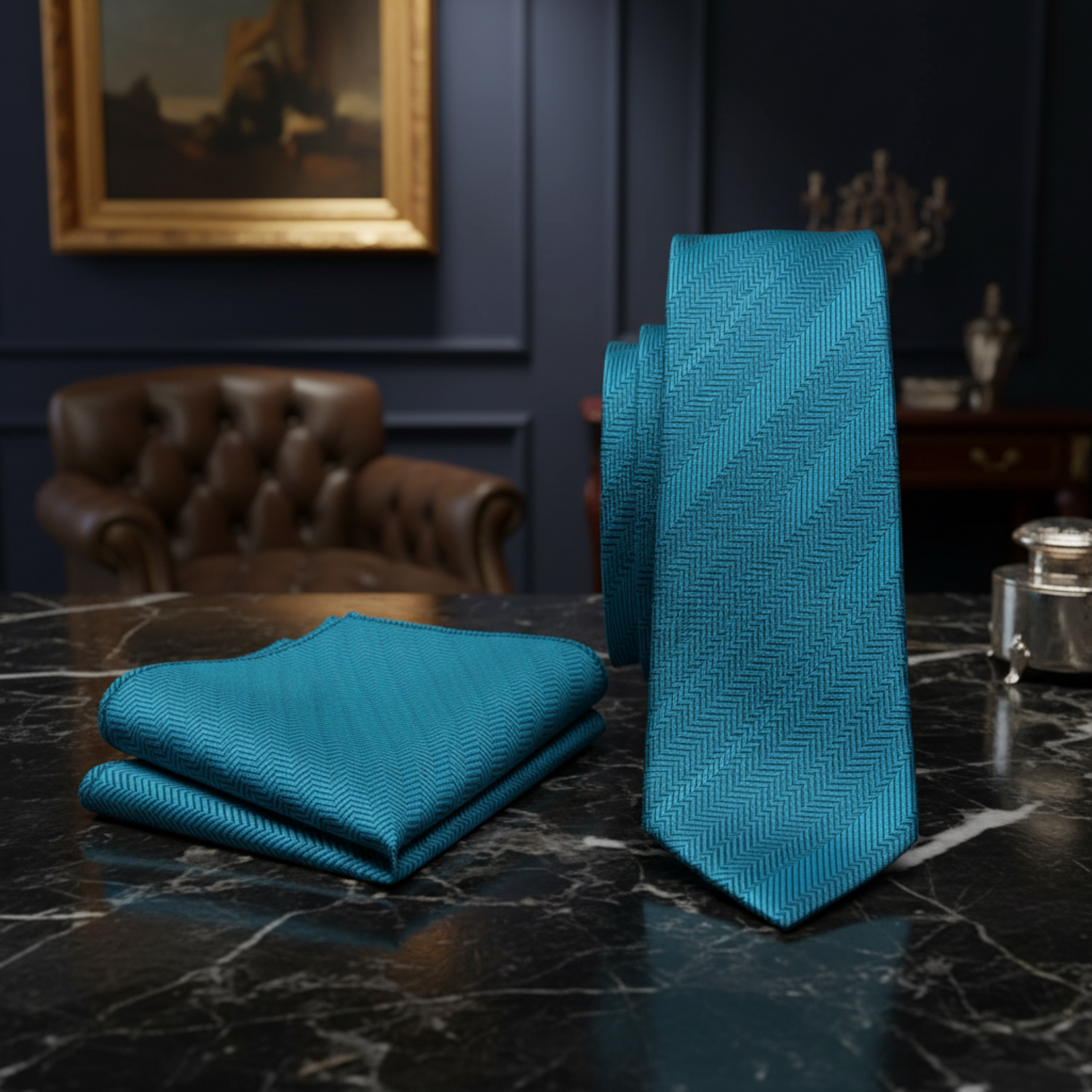 Alt Teal Thin Necktie and Square
