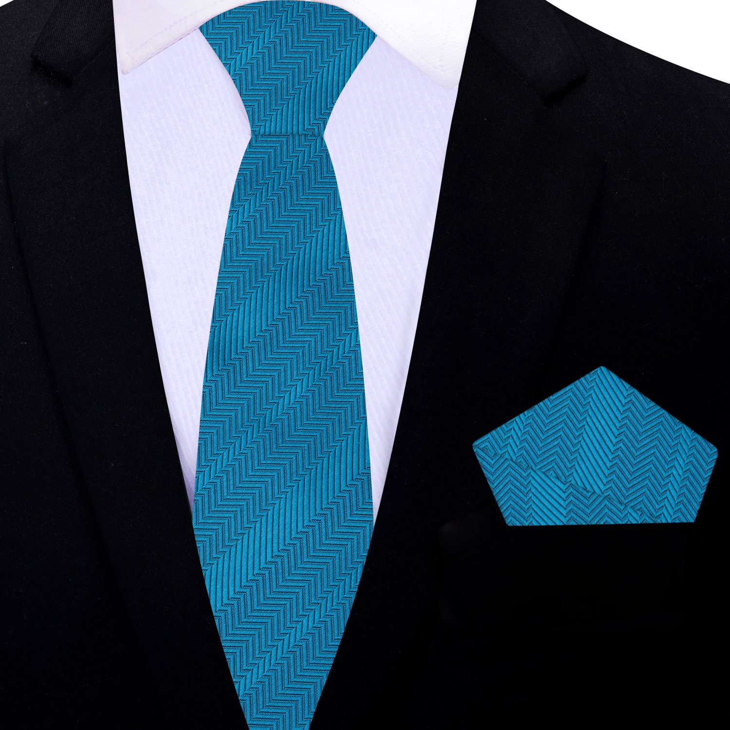 Teal Thin Necktie and Square