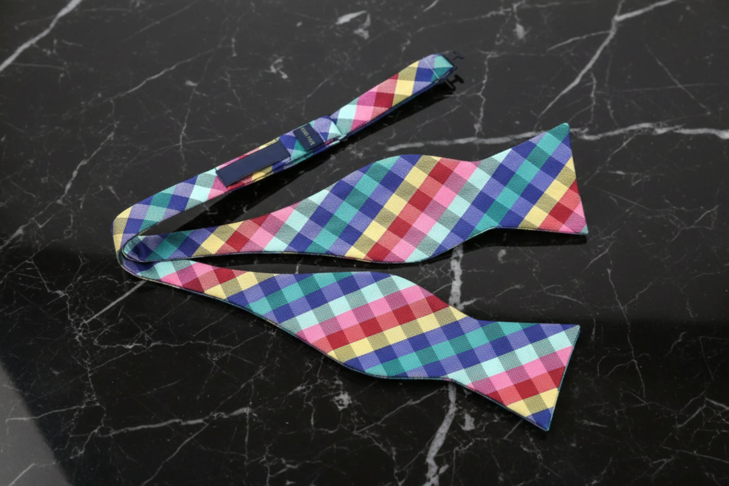 Self Tie: A Red, Blue, Yellow, Green Geometric Diamond Pattern Pre Tied Bow Tie 