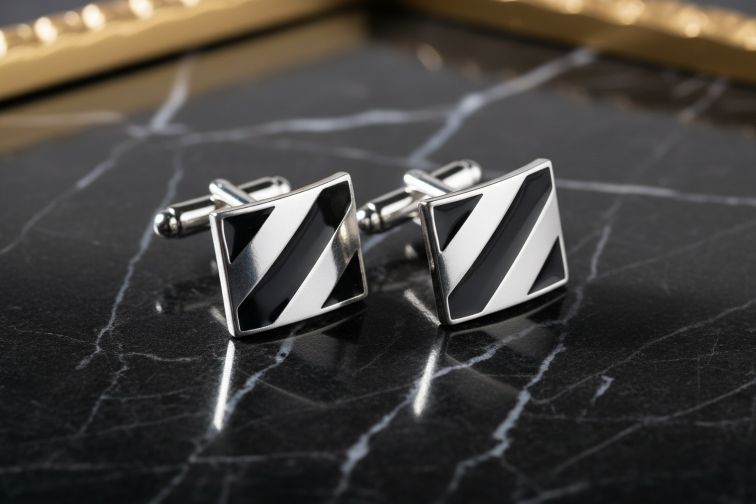Chrome Black Bars Cufflinks
