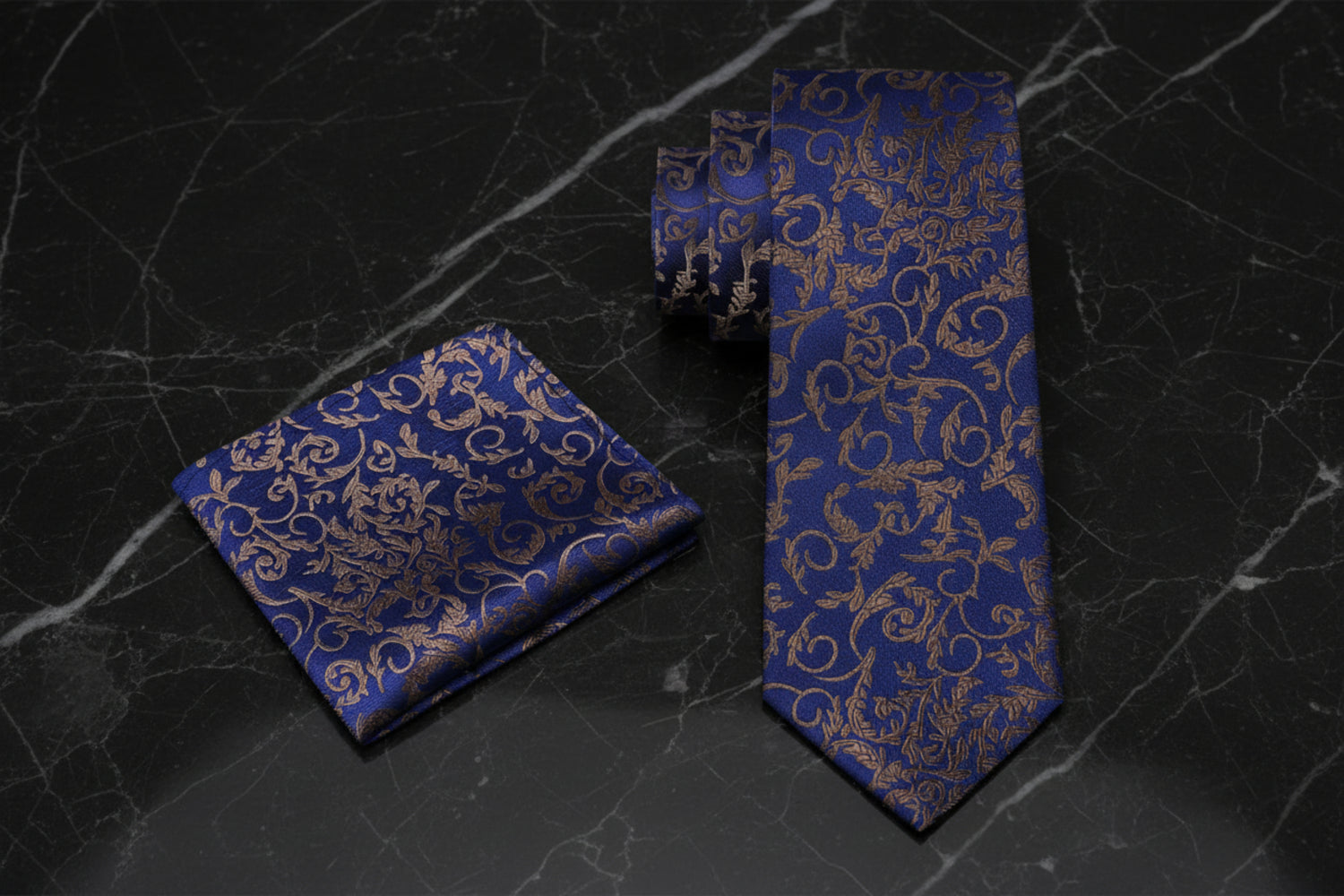 2: Blue, Sage Floral Tie and Matching Pocket Square