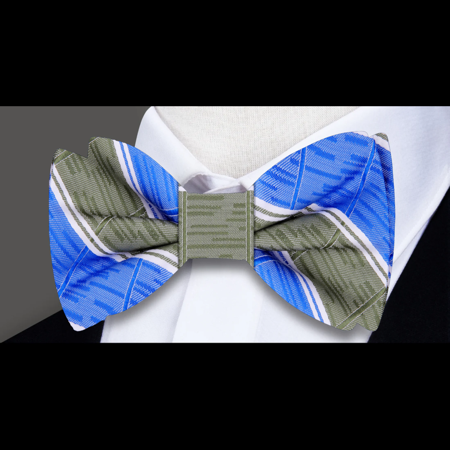 Stone Green, Blue Affirmed Stripe Bow Tie