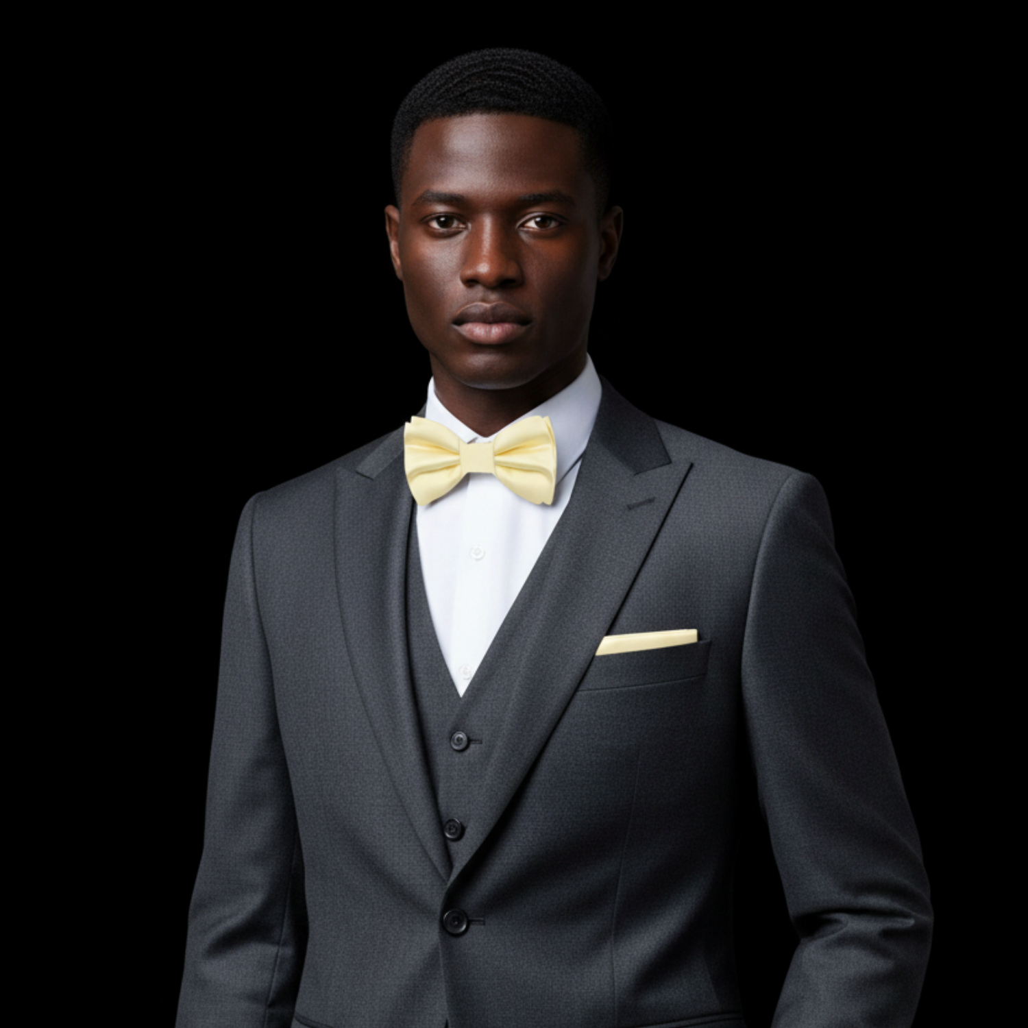 Solid Glossy Sugar Cookie Yellow Silk Bow Tie and Pocket Square