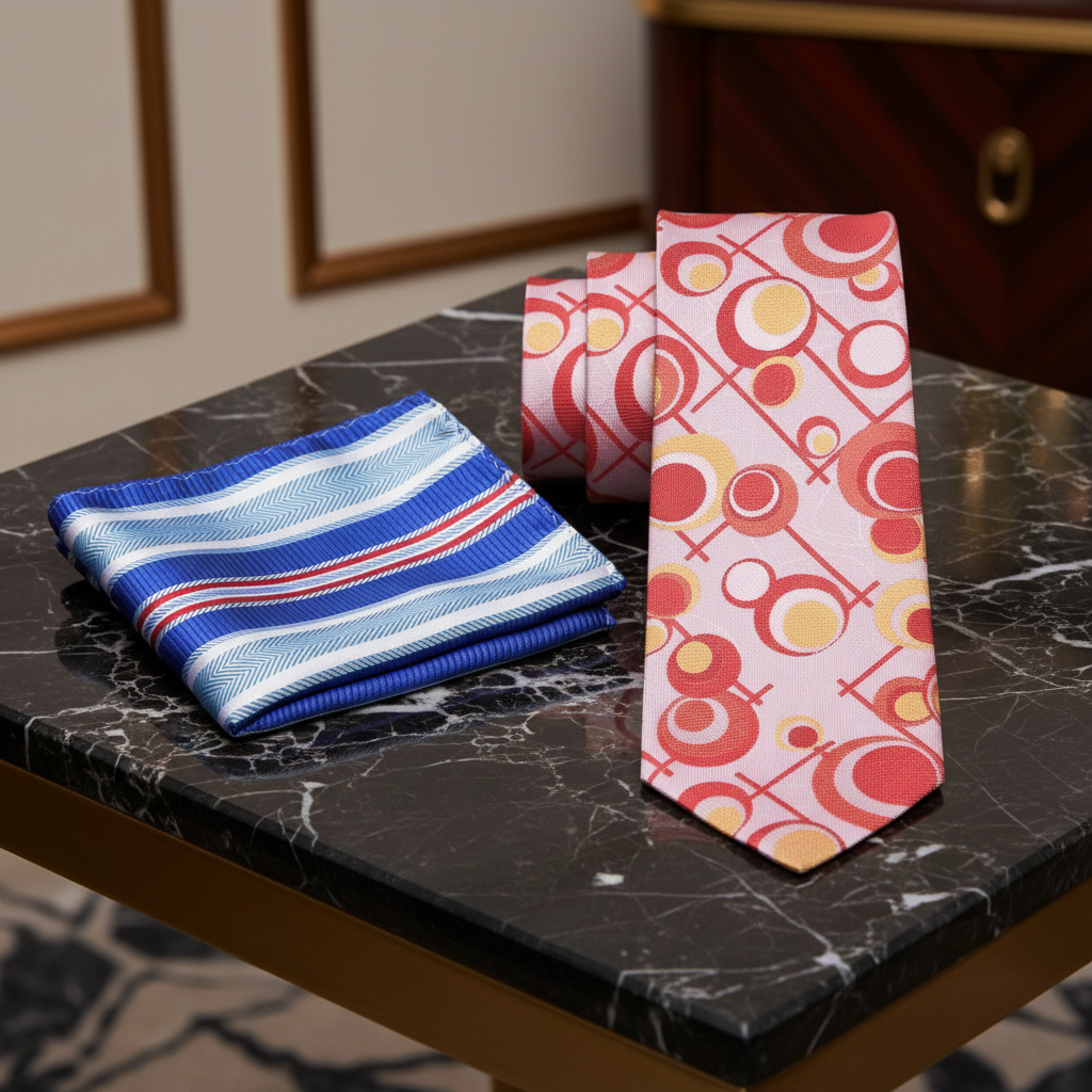 Alt Pink, Red, Orange Shapes Necktie and Accenting Square