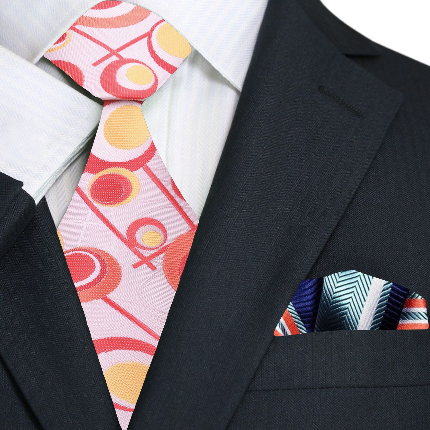 Pink, Red, Orange Shapes Necktie and Accenting Square