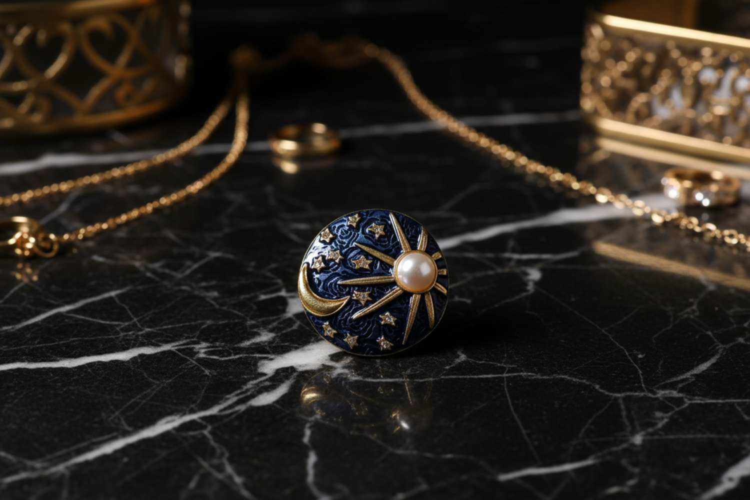 view 2 Sun, Moon and Stars Lapel pin