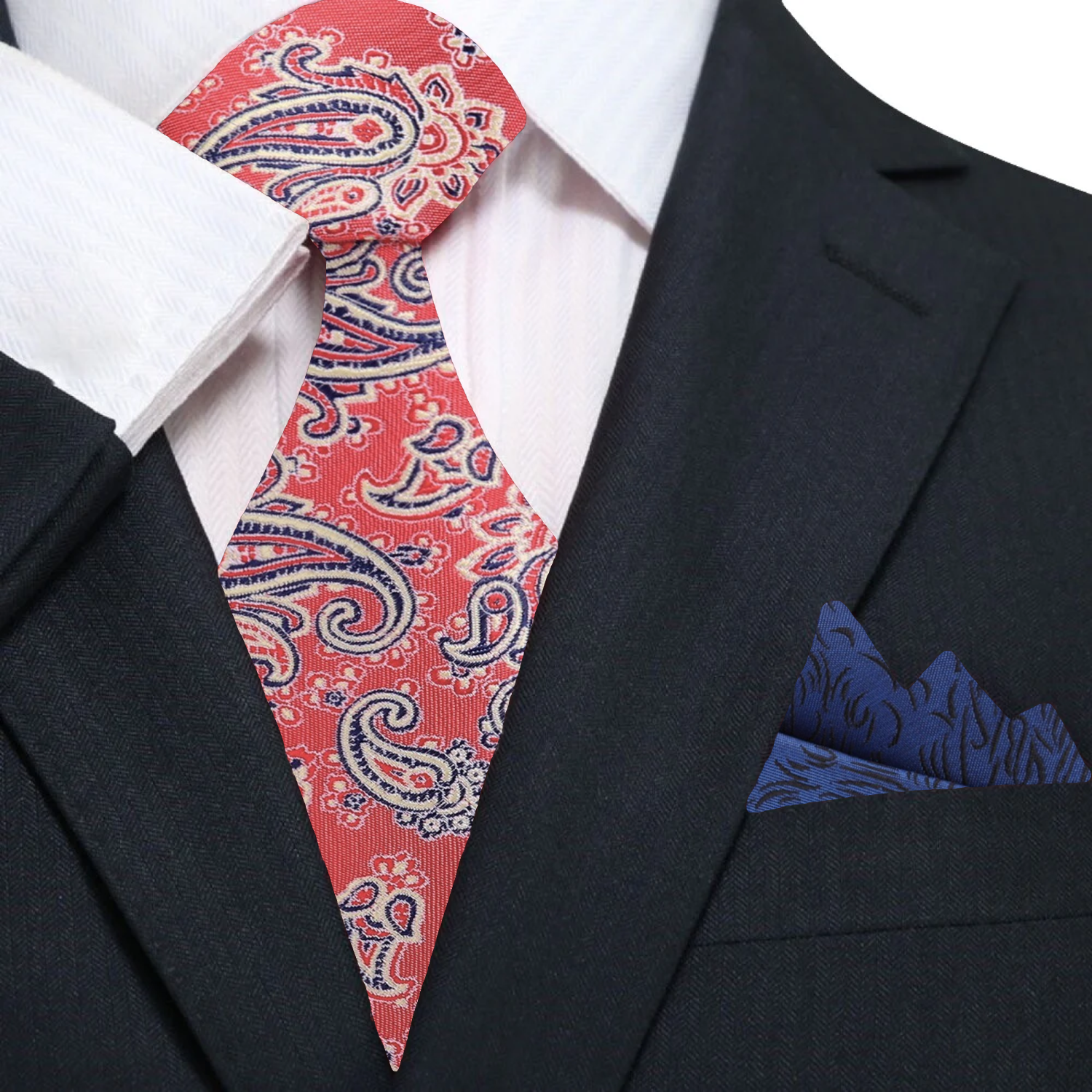Sunset Red Paisley Necktie and Accenting Square