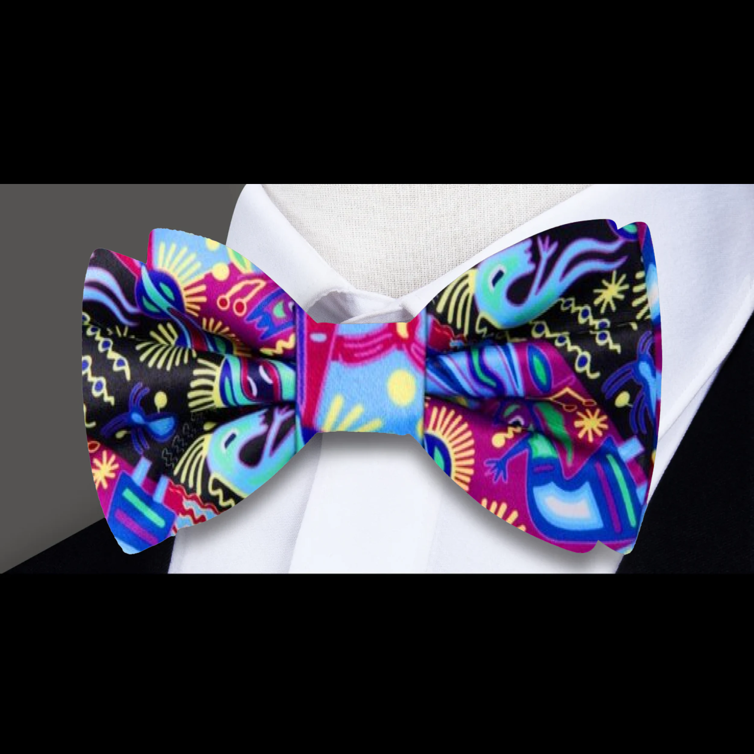 Purple, Black, Light Blue, Yellow Southwestern Symbols Bow Tie