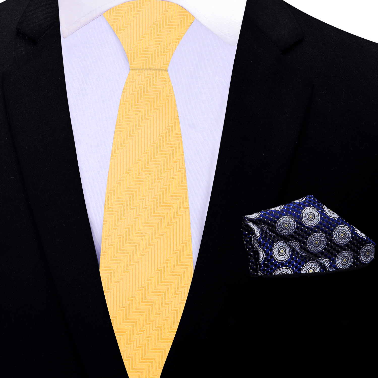 Thin  Dandelion Yellow Necktie and Accenting Square
