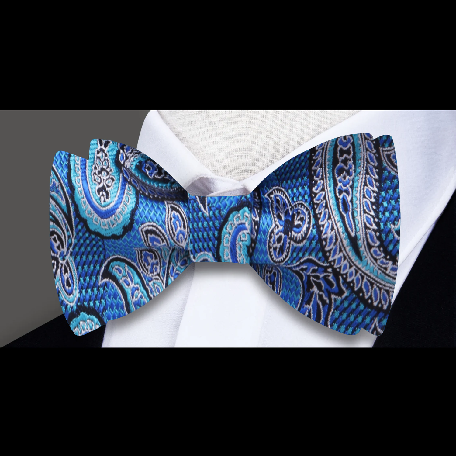 Blue, Green and Purple Paisley Bow Tie Pre Tied