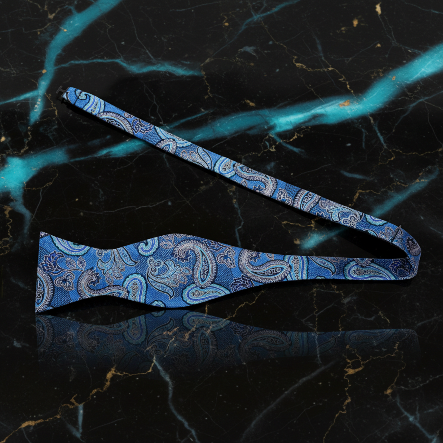 A Cayman Blue, Blue Waves Paisley Pattern Self Tie Bow Tie, Self Tie