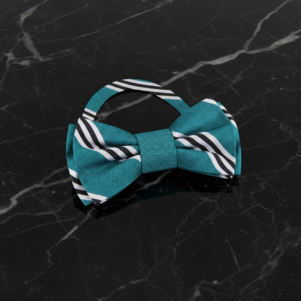 Teal White Black Stripe Bow Tie Pre Tied