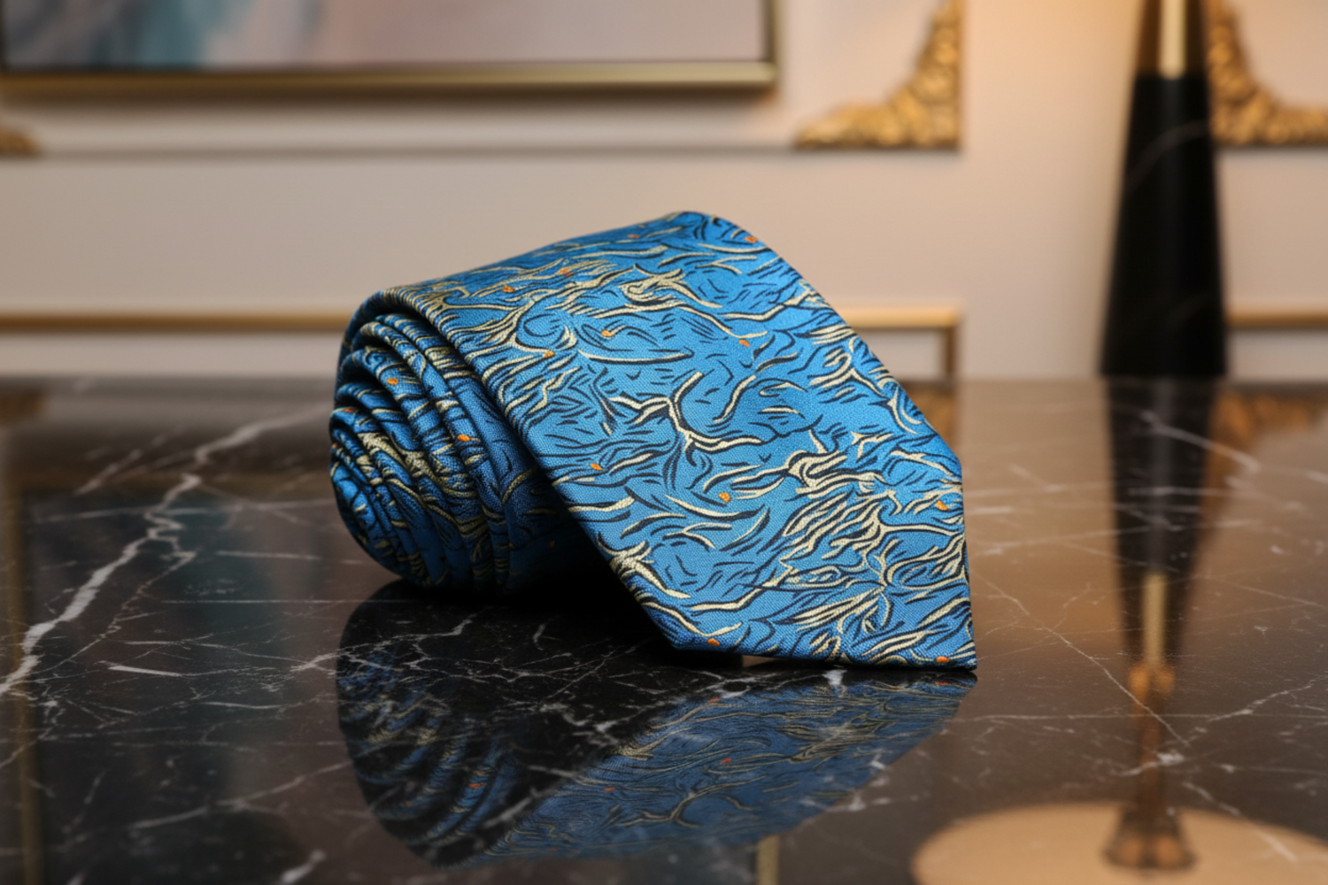 Teal, Pale Gold and Orange Abstract Necktie  