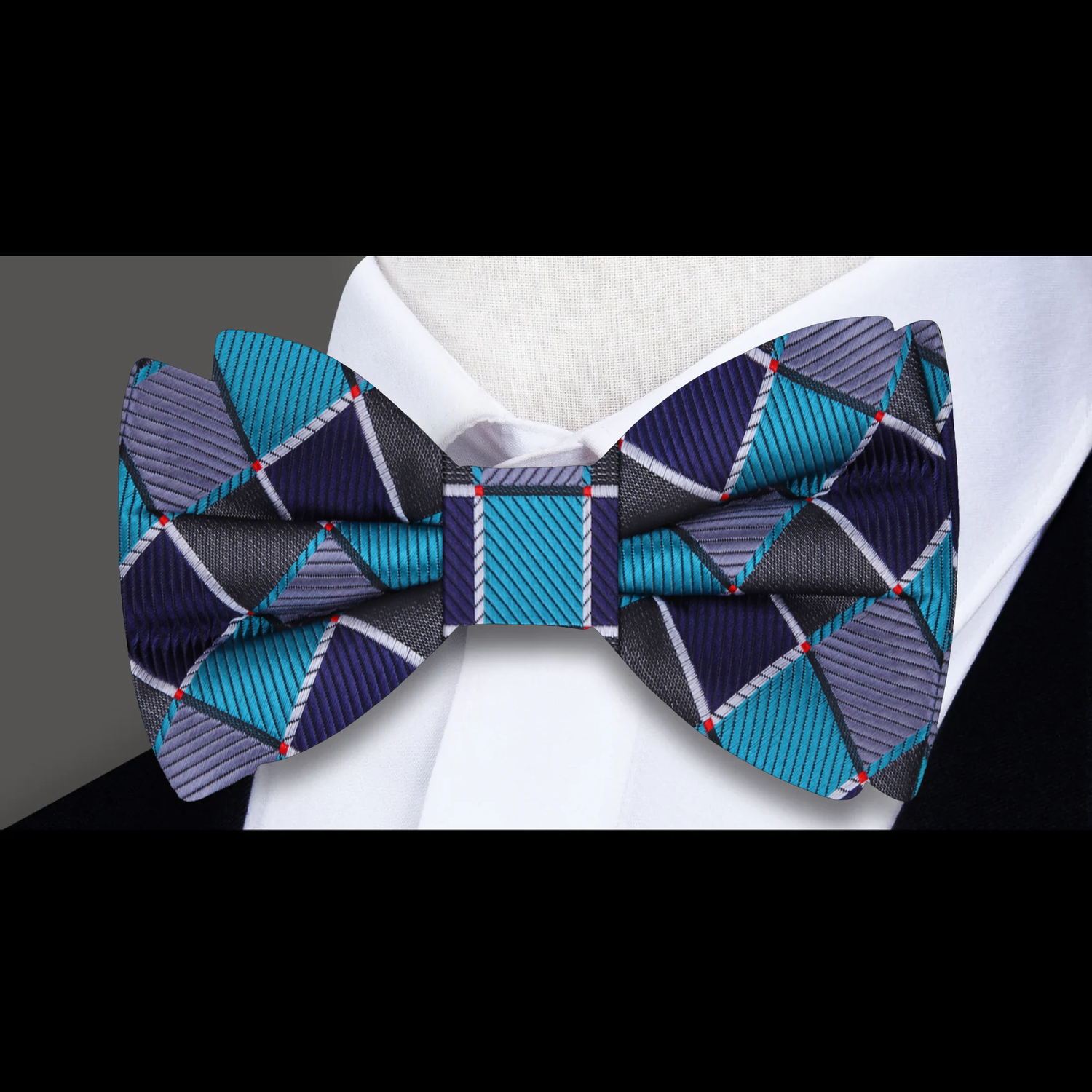 Teal, Space Blue Geometric Bow Tie||Teal