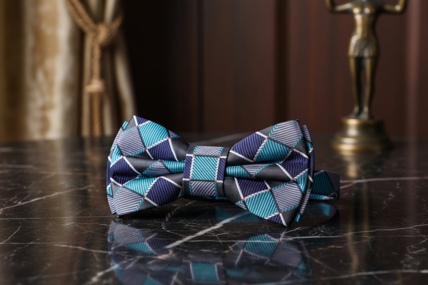 Pre Tied Teal, Space Blue Geometric Bow Tie||Teal
