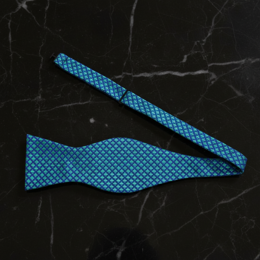 Teal Check Bow Tie Self Tie