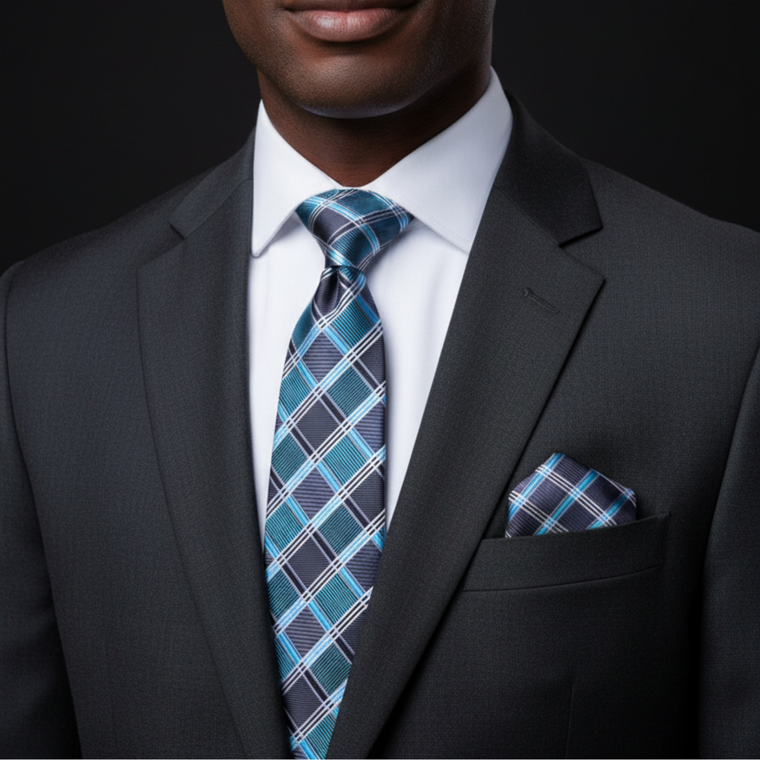 Geometric Plaid Diamond Tie in Brown, Teal, Grey, Orange, Purple & Black