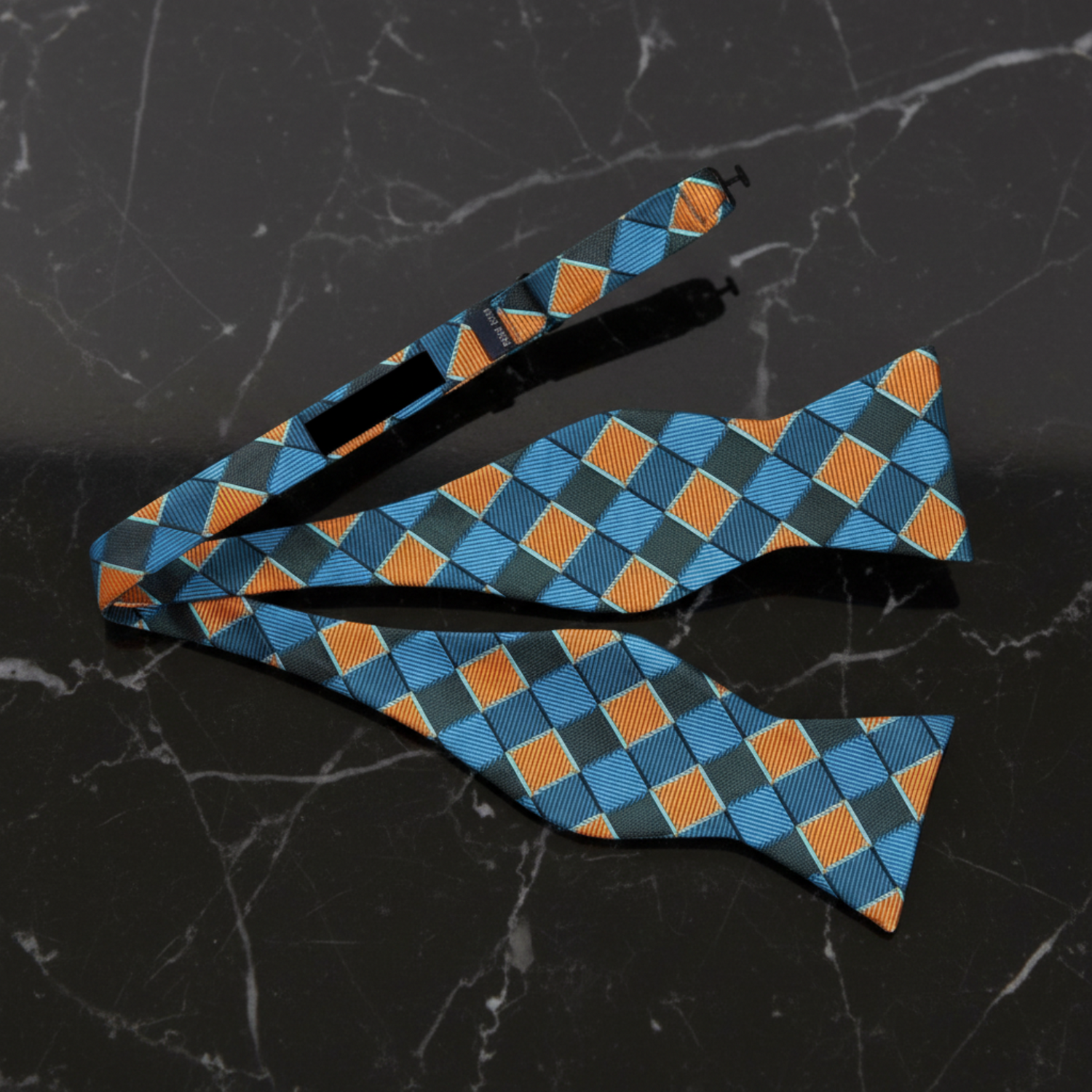 Teal Orange Charming Check Bow Tie Self Tie