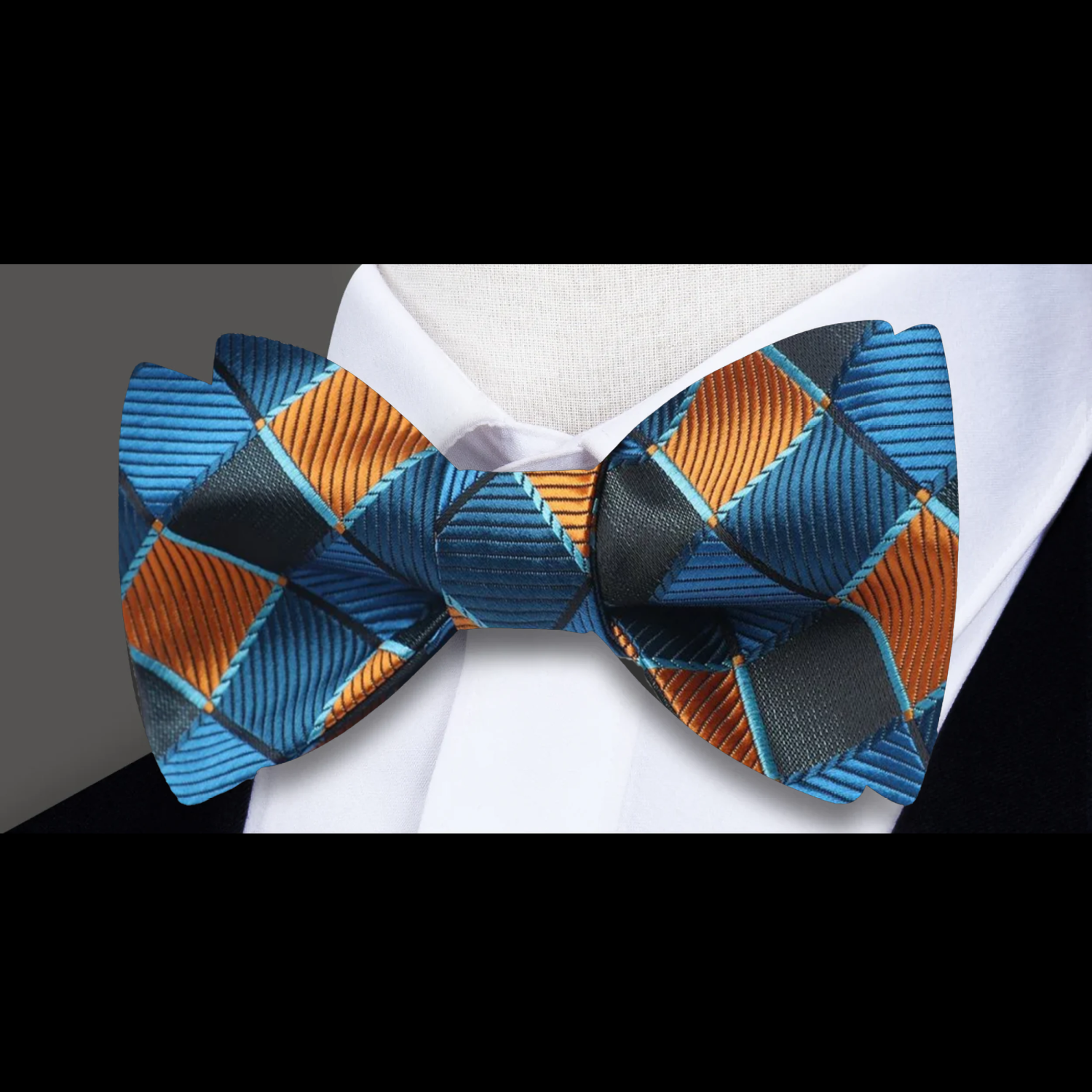 Teal Orange Charming Check Bow Tie  