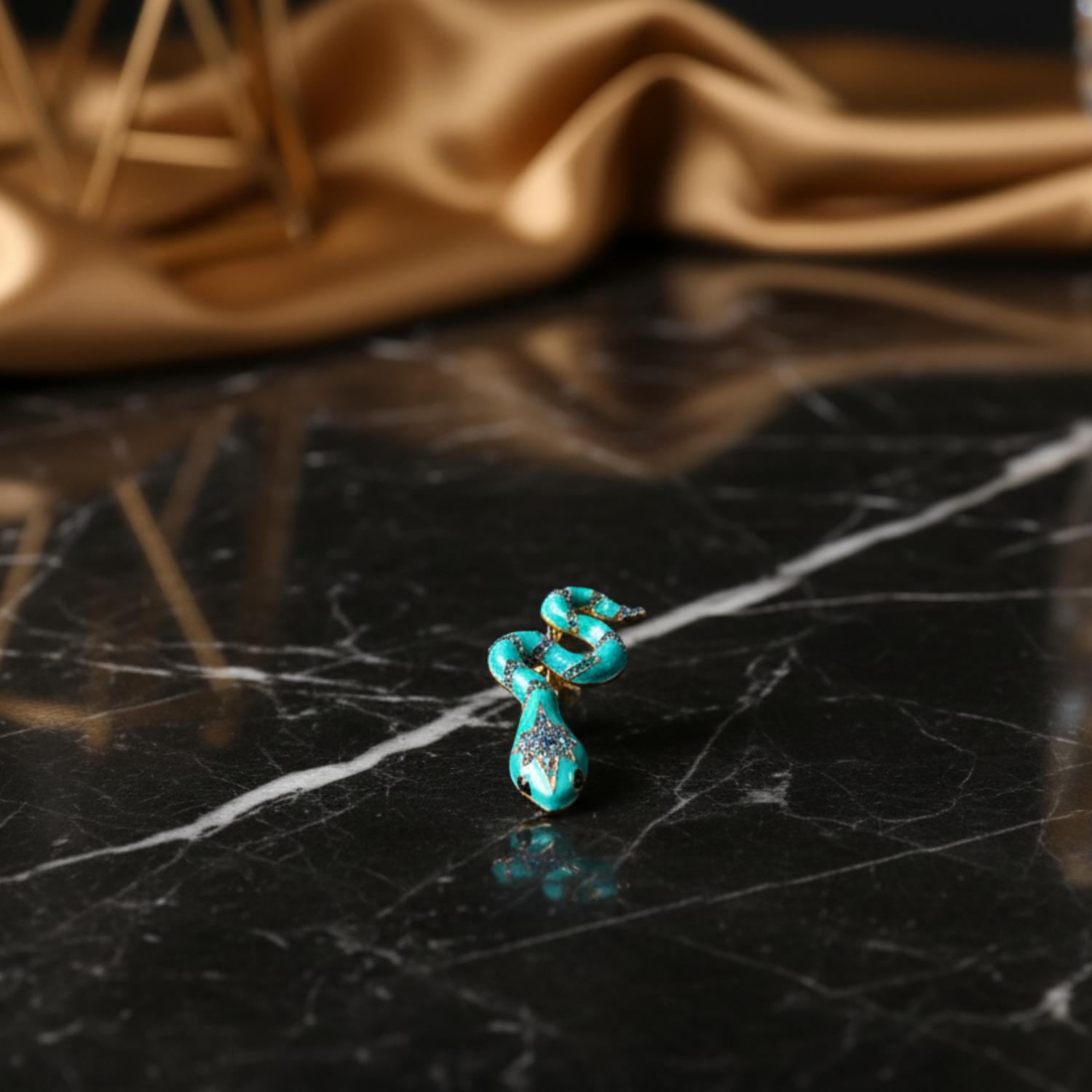 Teal Snake With Jewels Lapel Pin