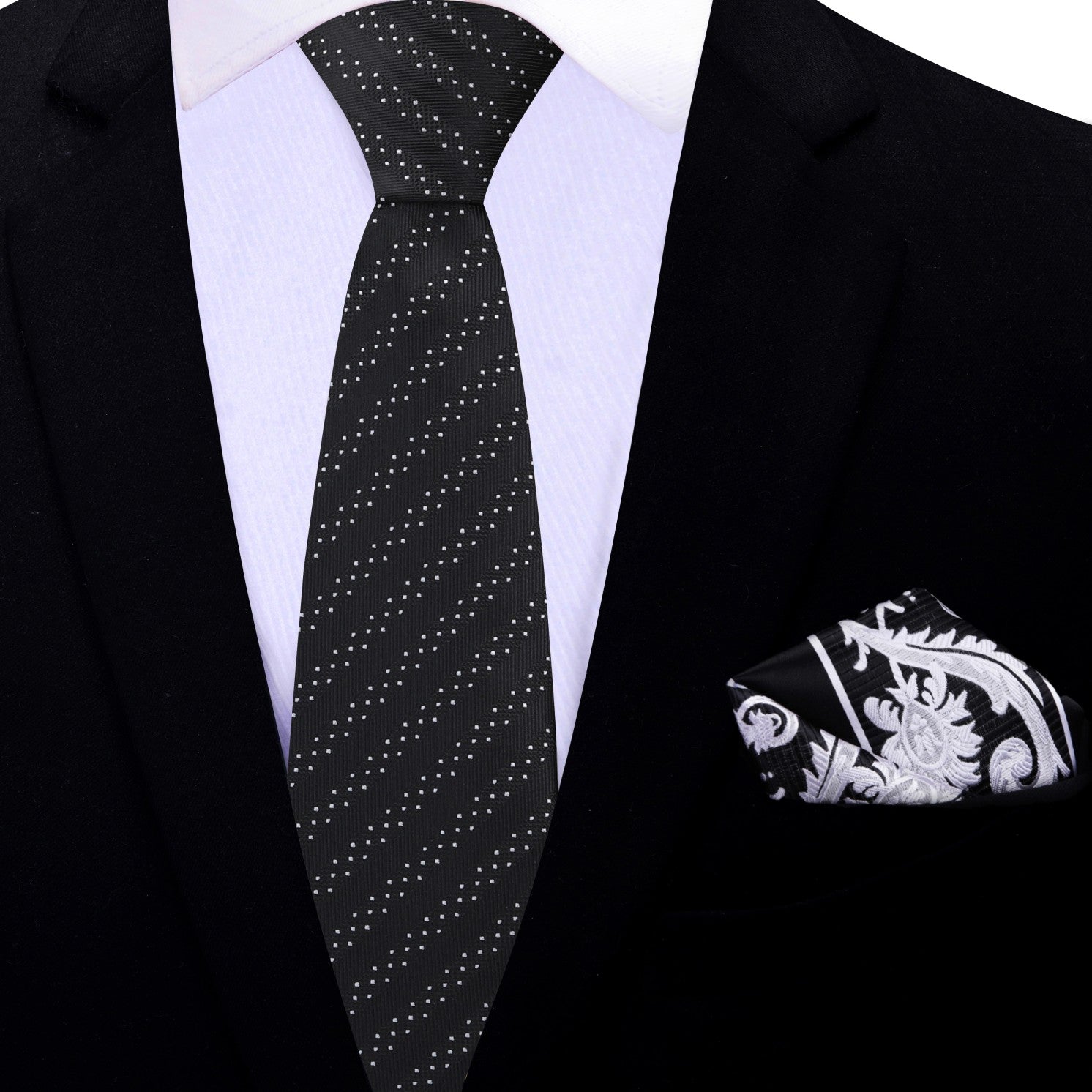 Thin Black White Navigator Tie and Accenting Square