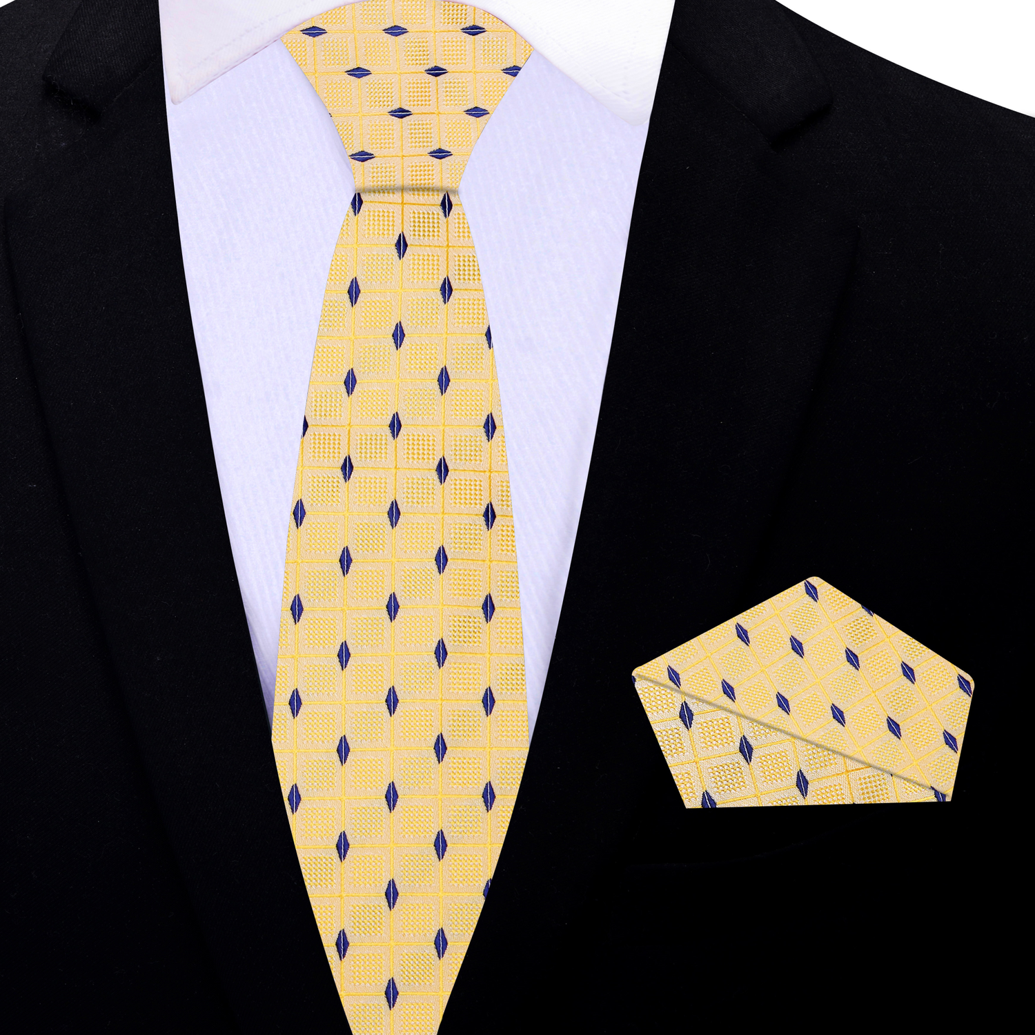Golden Yellow & Blue Diamond Necktie | Sophistication with Modern Flair