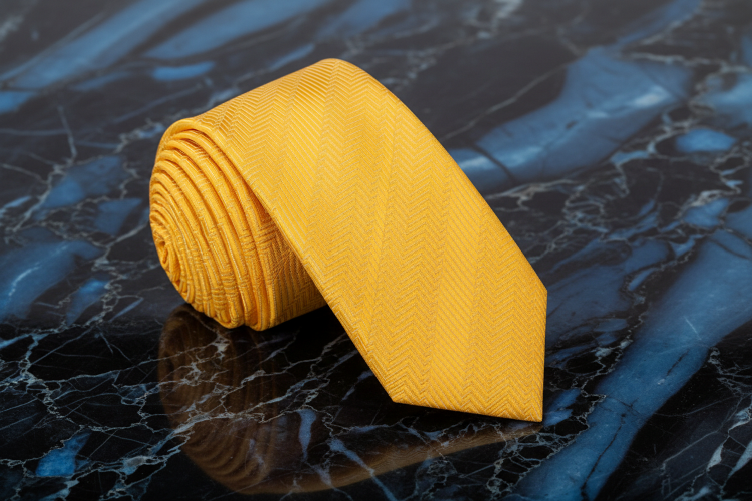 Yellow tie with a subtle pattern on a white background