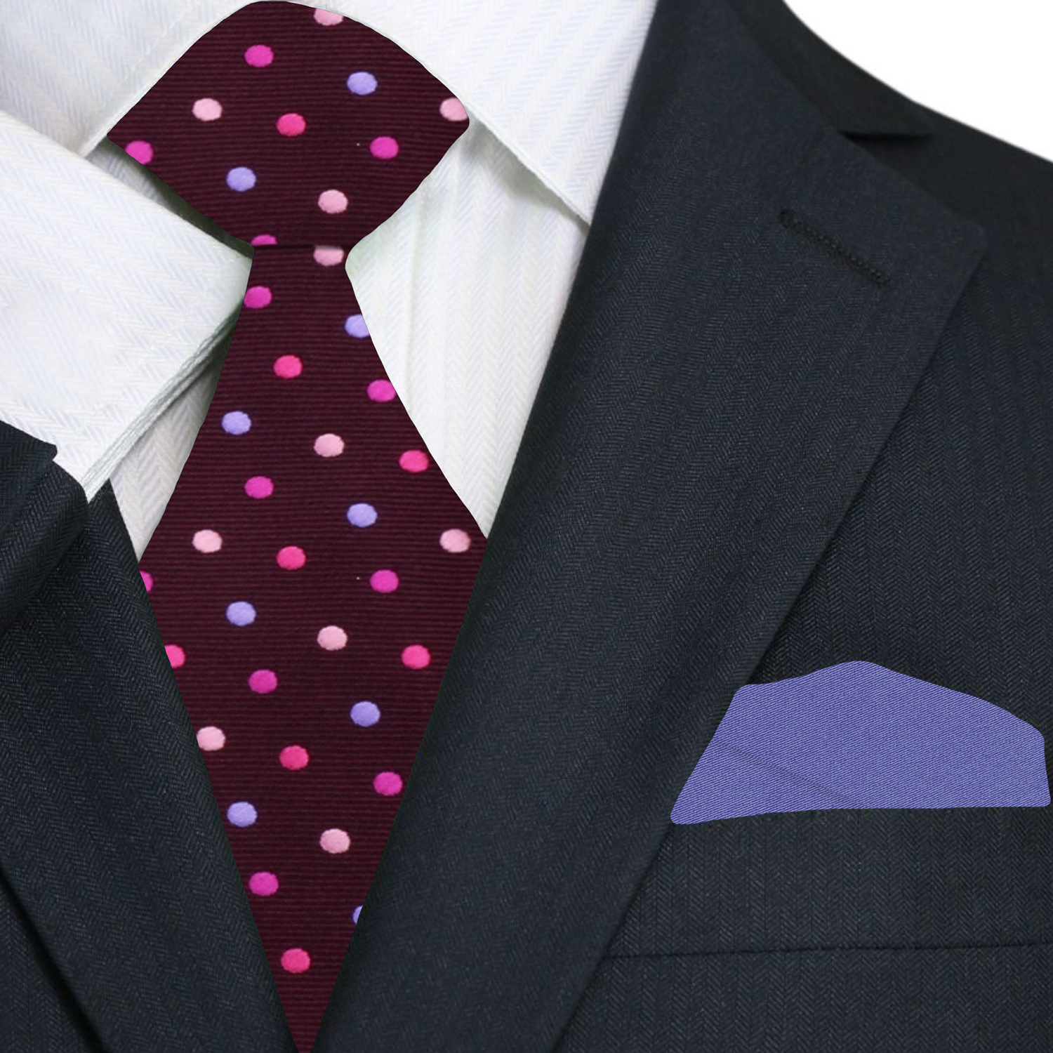 A Plum, Peach, Pink Polka Dot Pattern Self Tie Necktie, Accenting Pocket Square