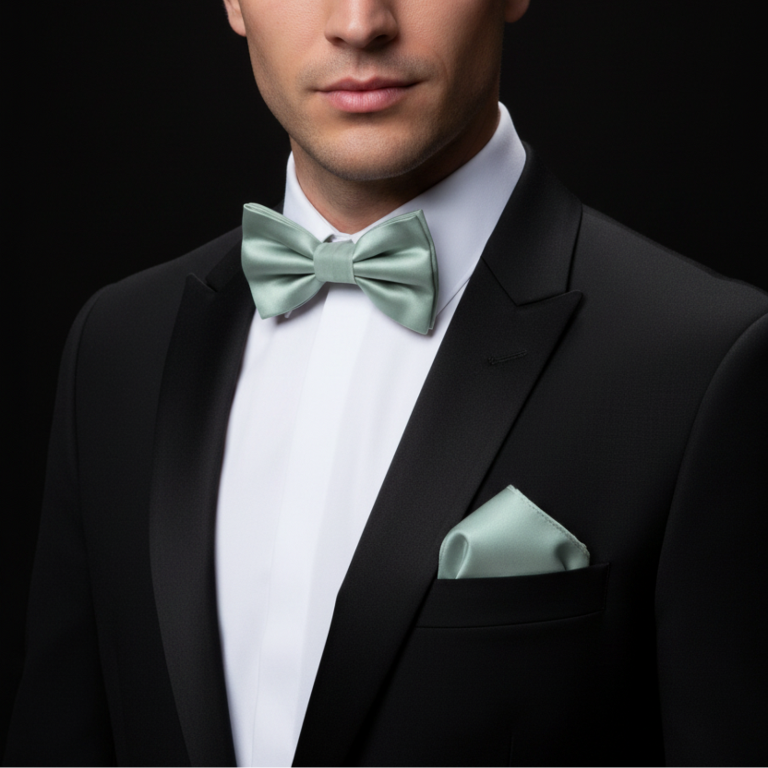 Solid Glossy Viridian Green Bow Tie and Square