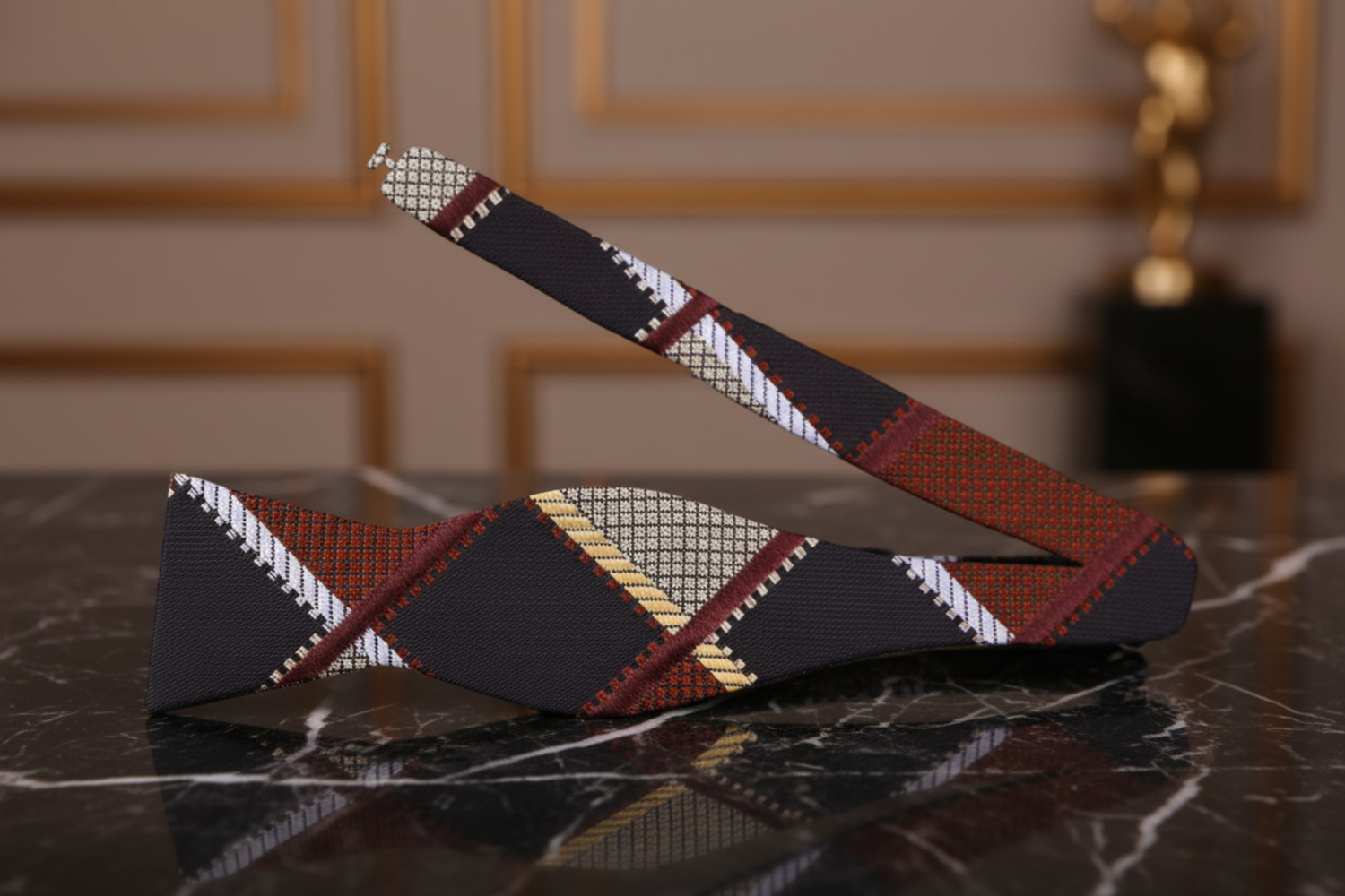Shades of Brown Geometric Diamonds Bow Tie Self Tie