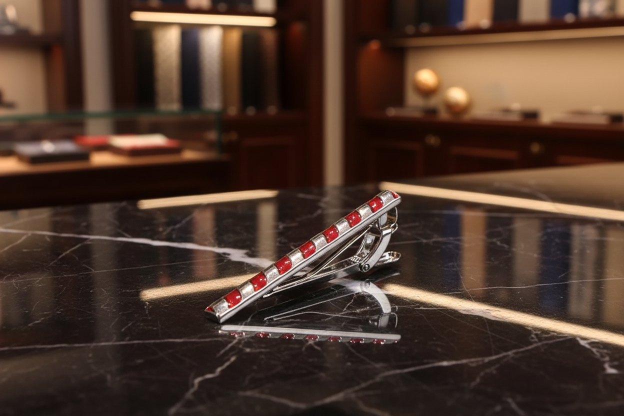 Chrome and Red Wavy Tie Bar