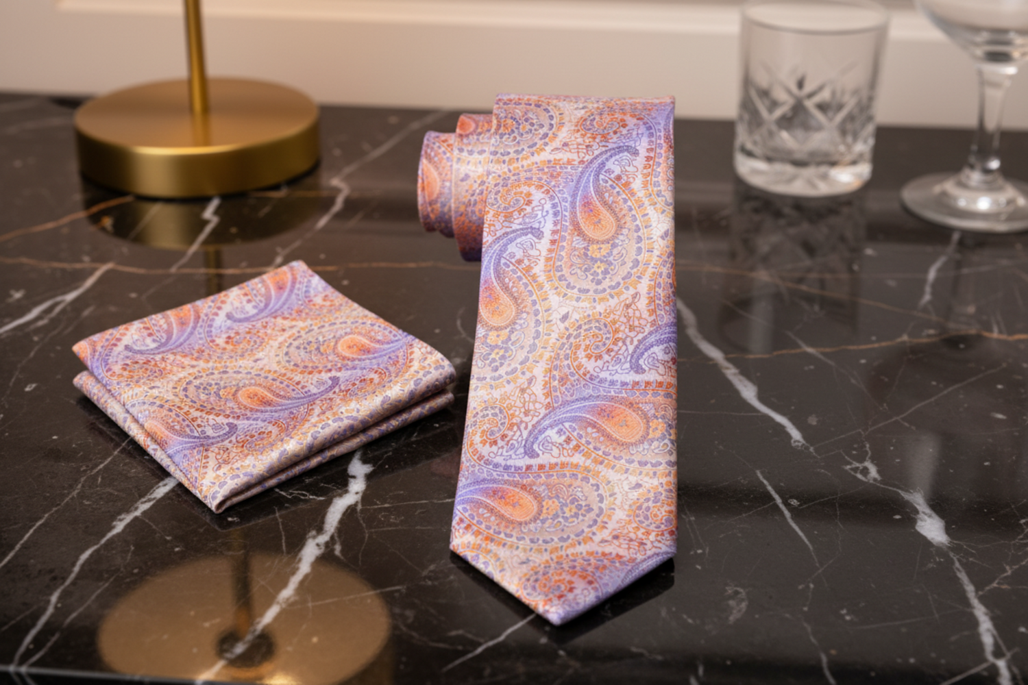 Alt View: Shades of Pastel Orange and Purple Paisley with Matching Square