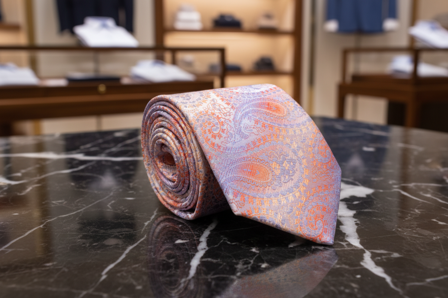 Shades of Pastel Orange and Purple Paisley Tie