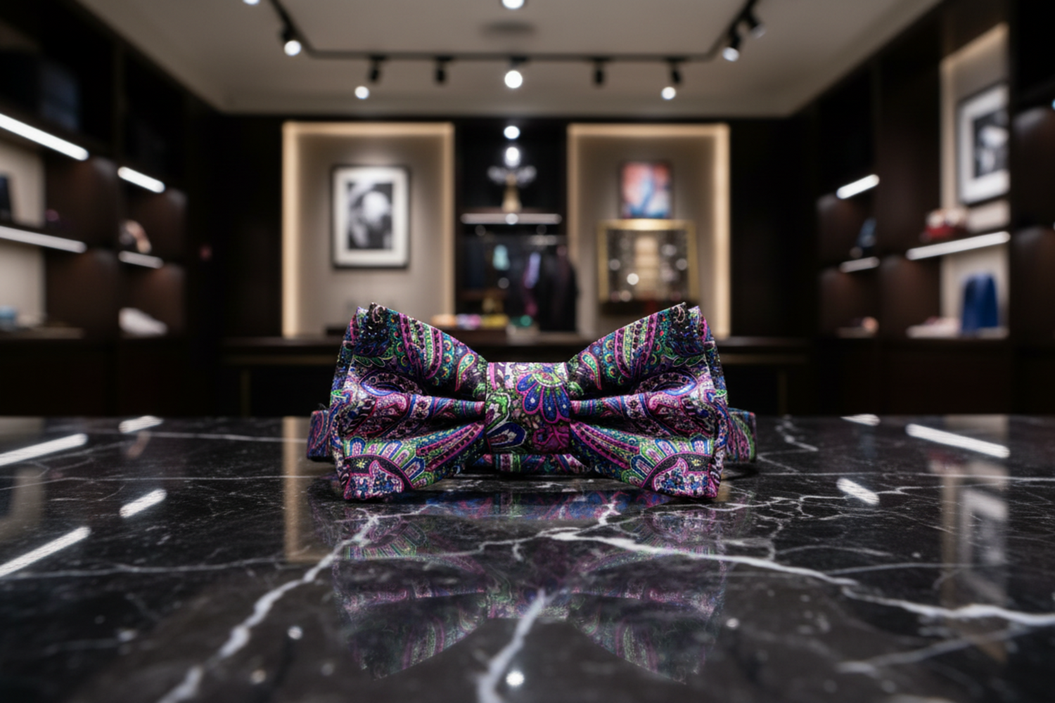 Blue Green Pink Paisley Bow Tie Pre Tied