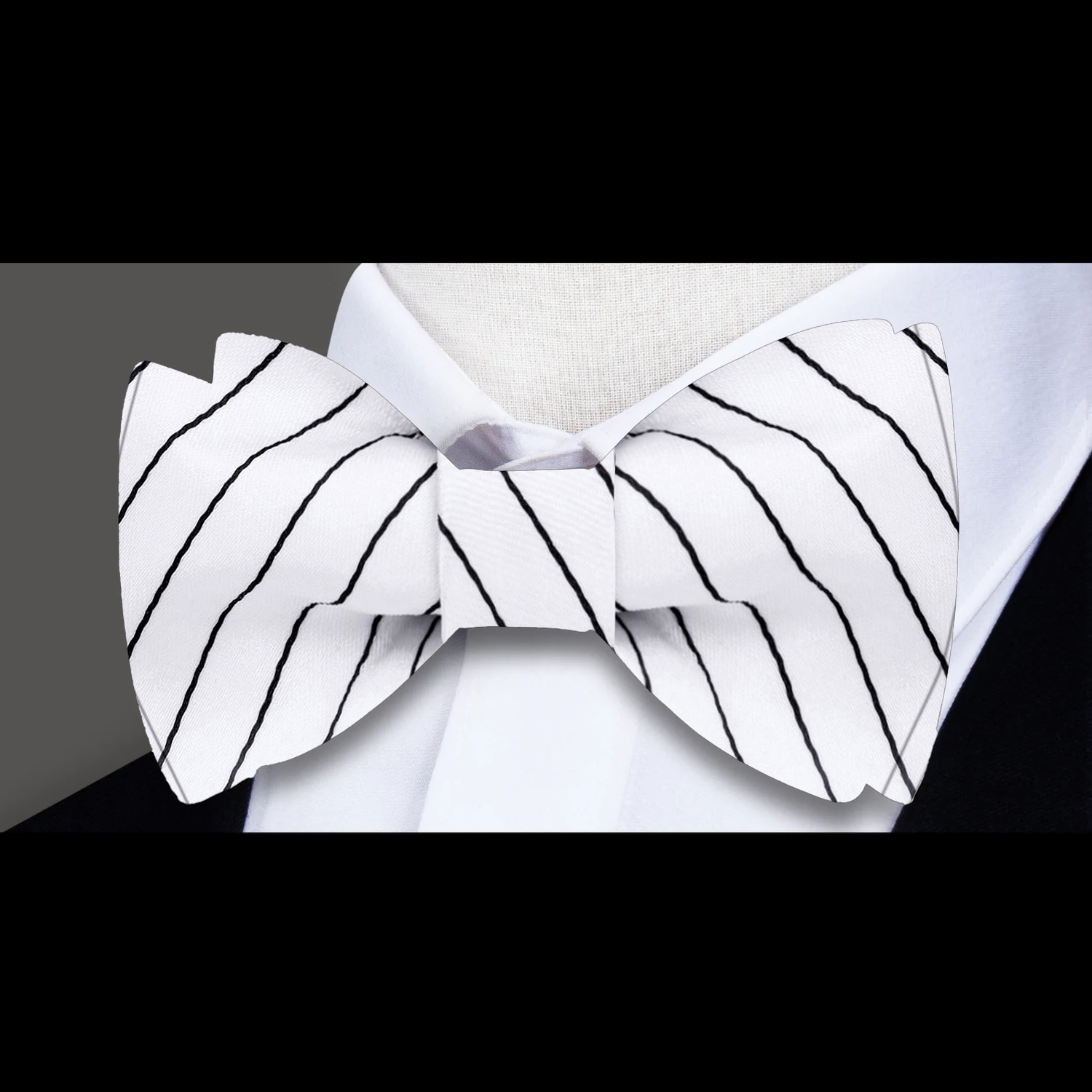 A White, Black Stripes Pattern Self Tie Bow Tie