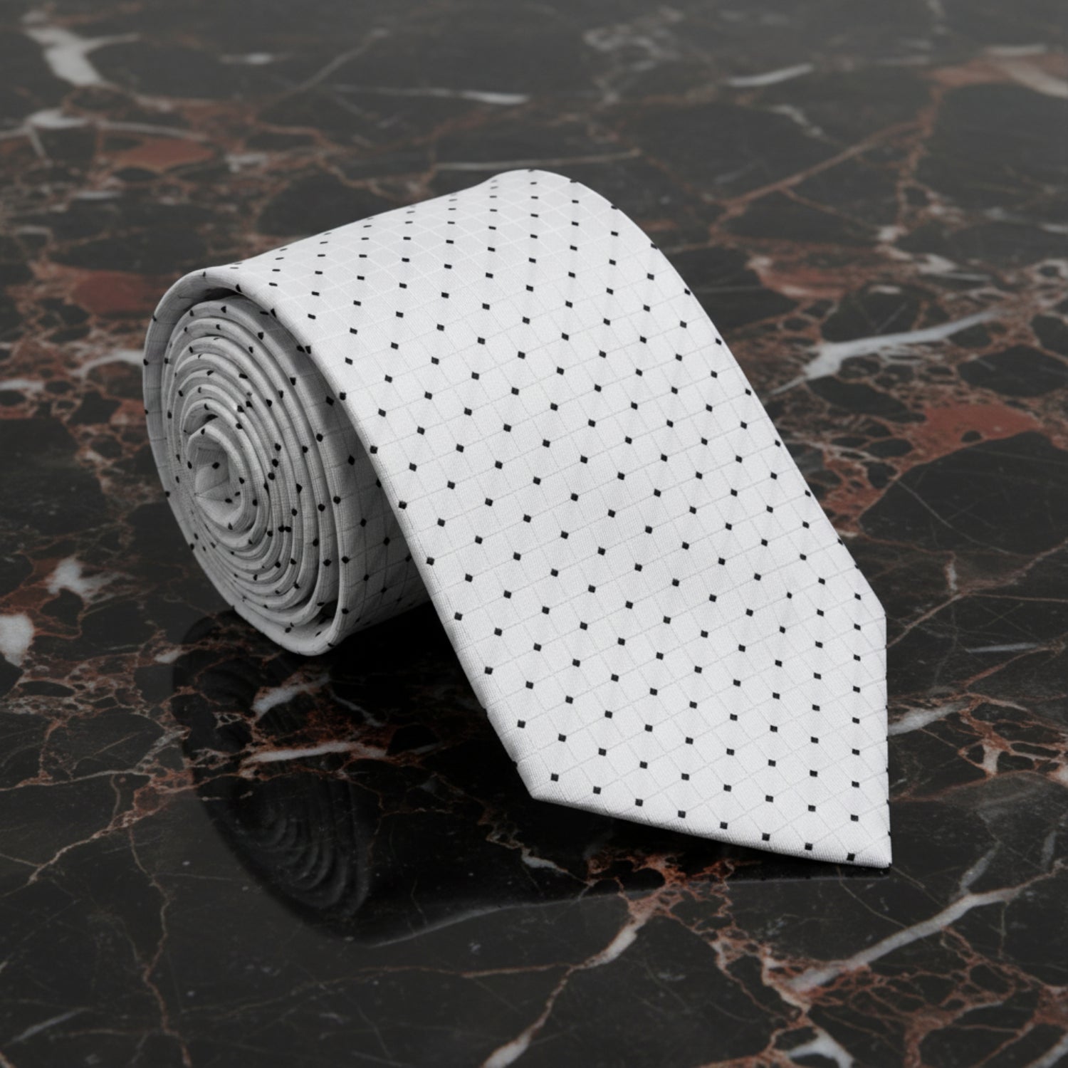 Boys White and Black Polka Dot Necktie with Pocket Square Option