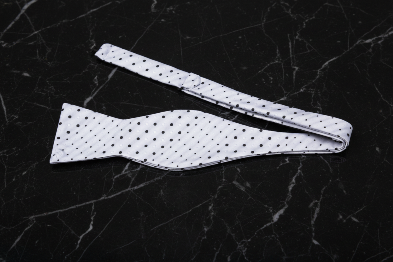White, Black Dots Bow Tie Self Tie