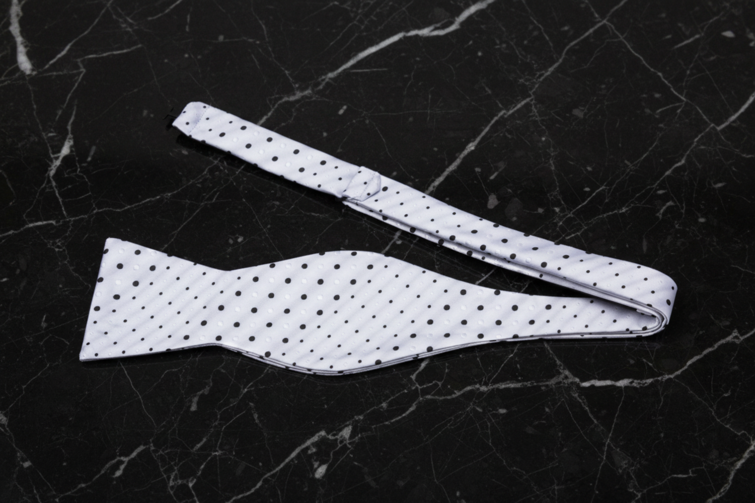 Untied A White, Black Polka Pattern Self Tie Bow Tie