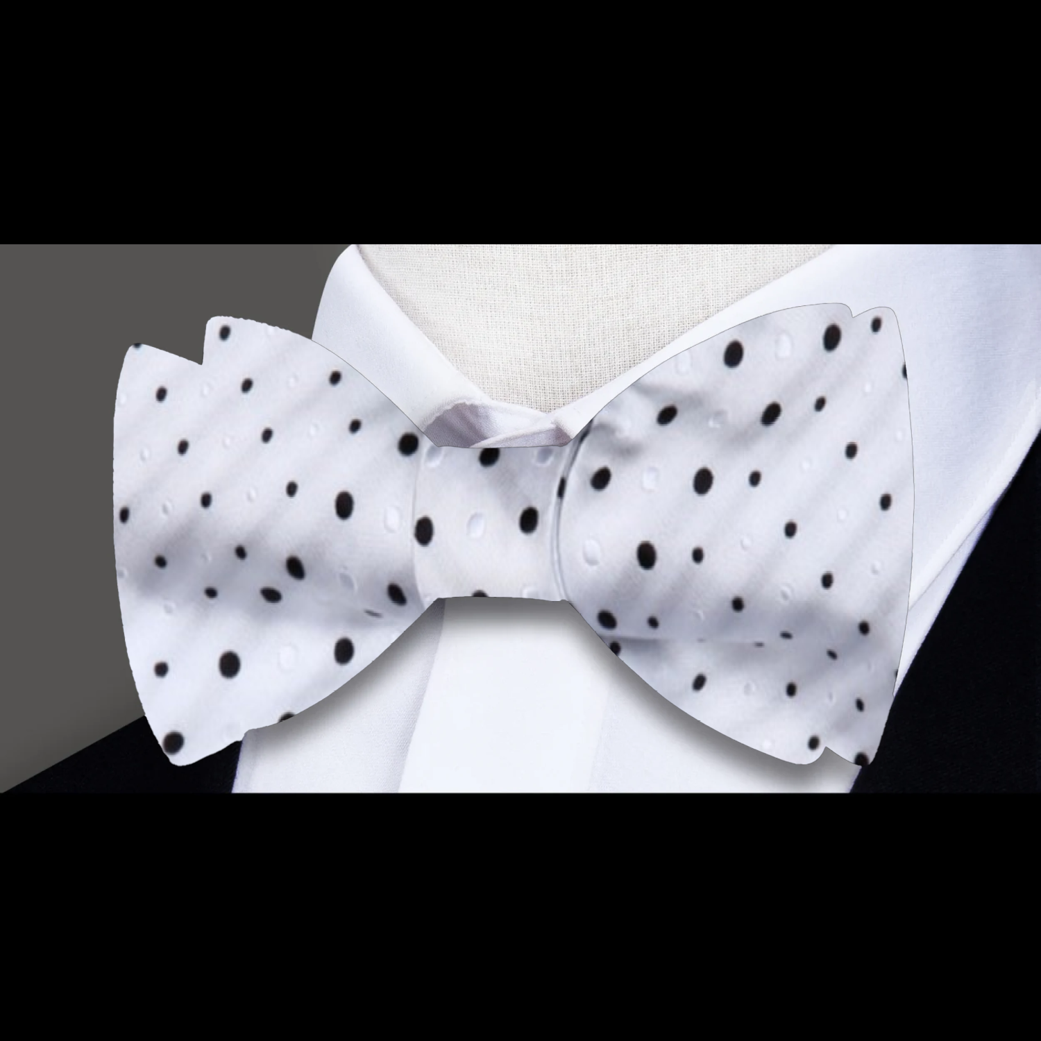 White, Black Dots Bow Tie 