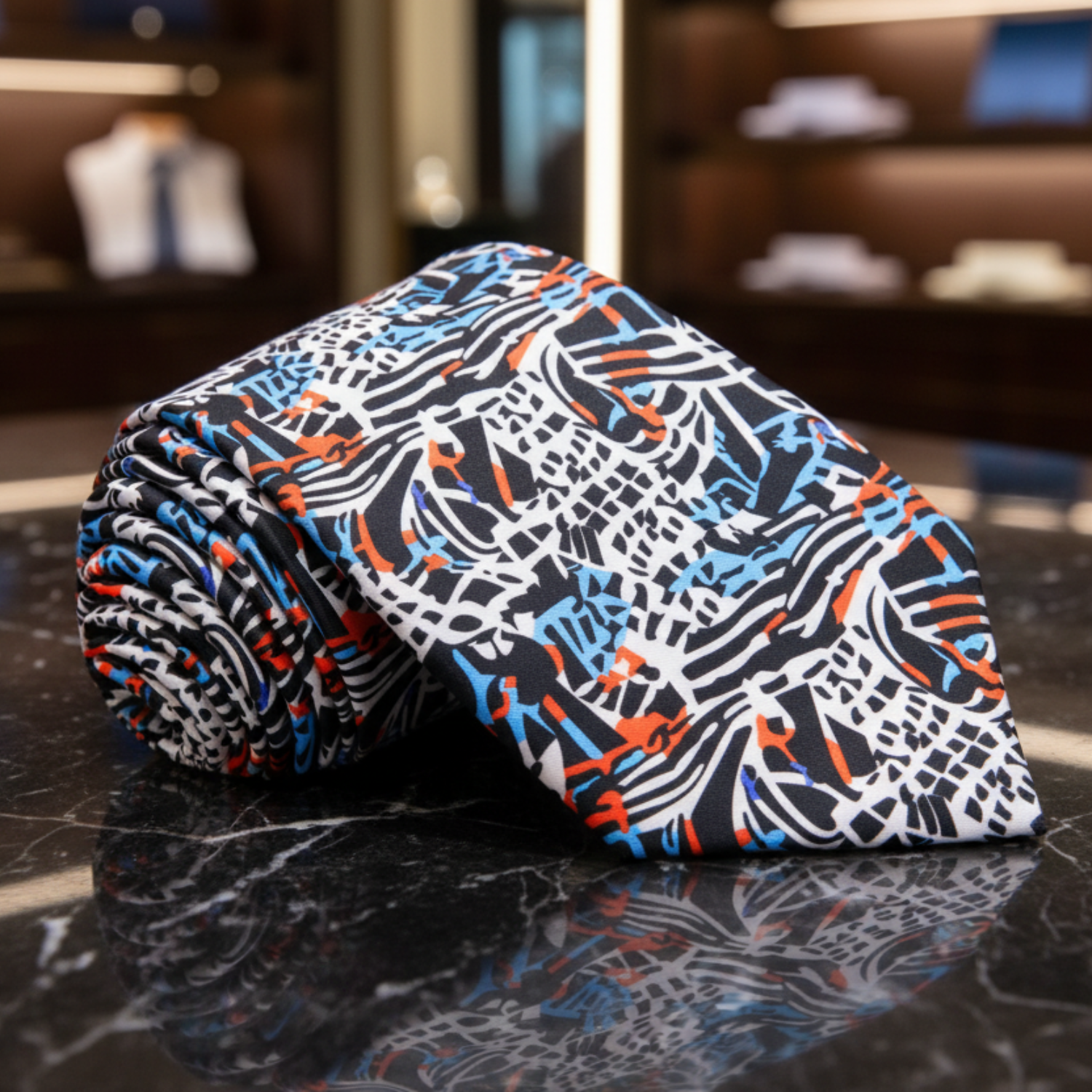 White, Red, Blue and Black Abstract Tie