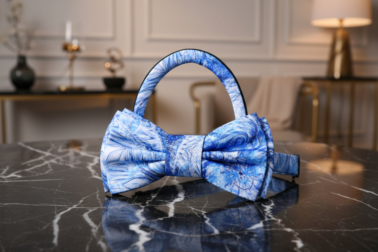 White, Blue Pre Tied Bow Tie