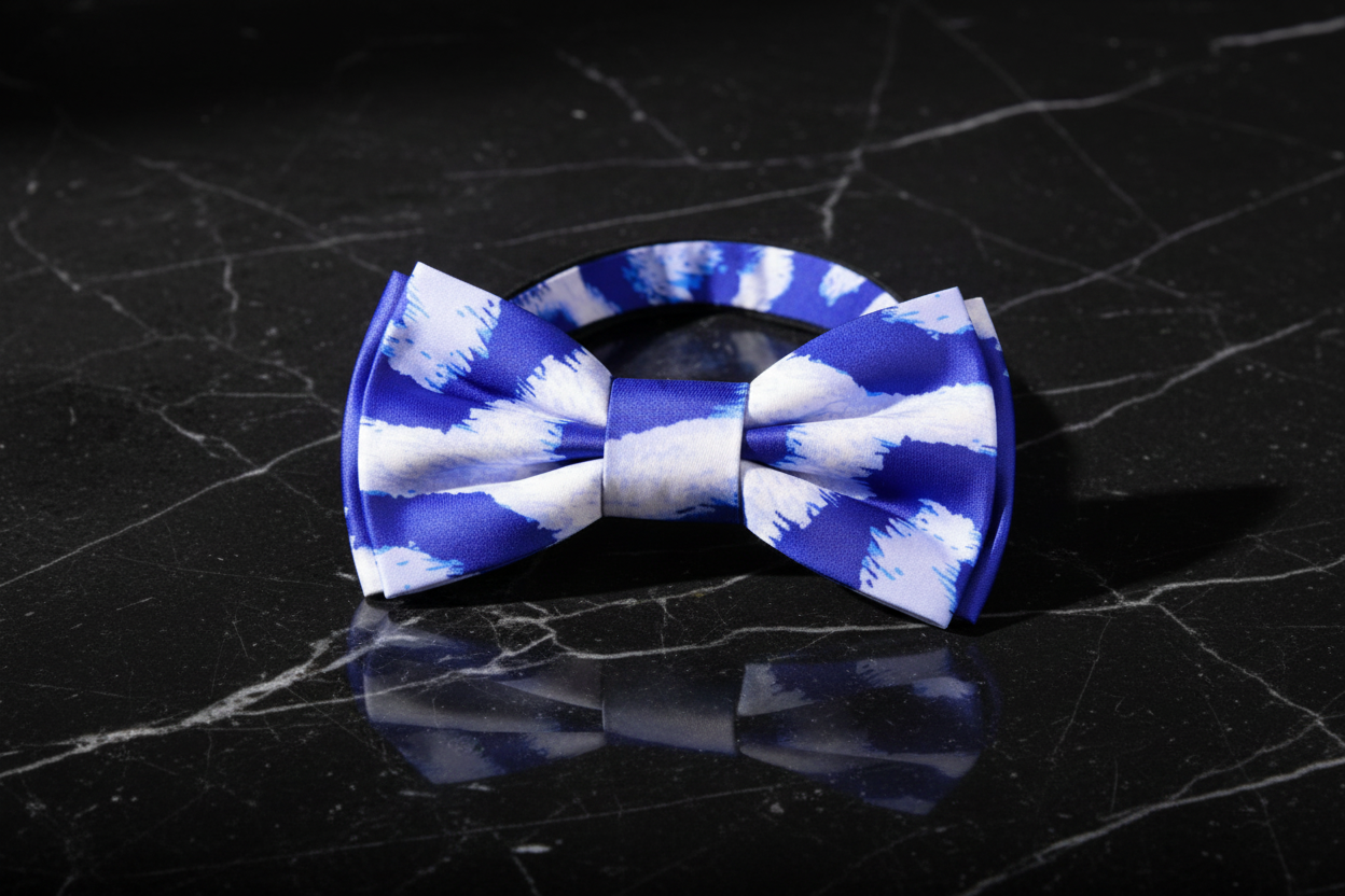 White with Shades of Blue Artic Leopard Bow Tie Pre Tied